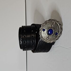 Leather  Belt with Silvertone  Buckle Black Pre-owned